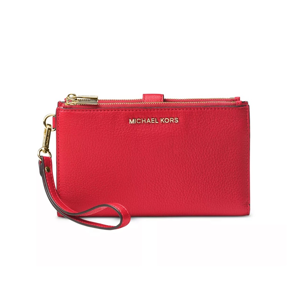 MICHAEL Michael Kors Adele Double Zip Pebbled Leather Wristlet Crimson Red
